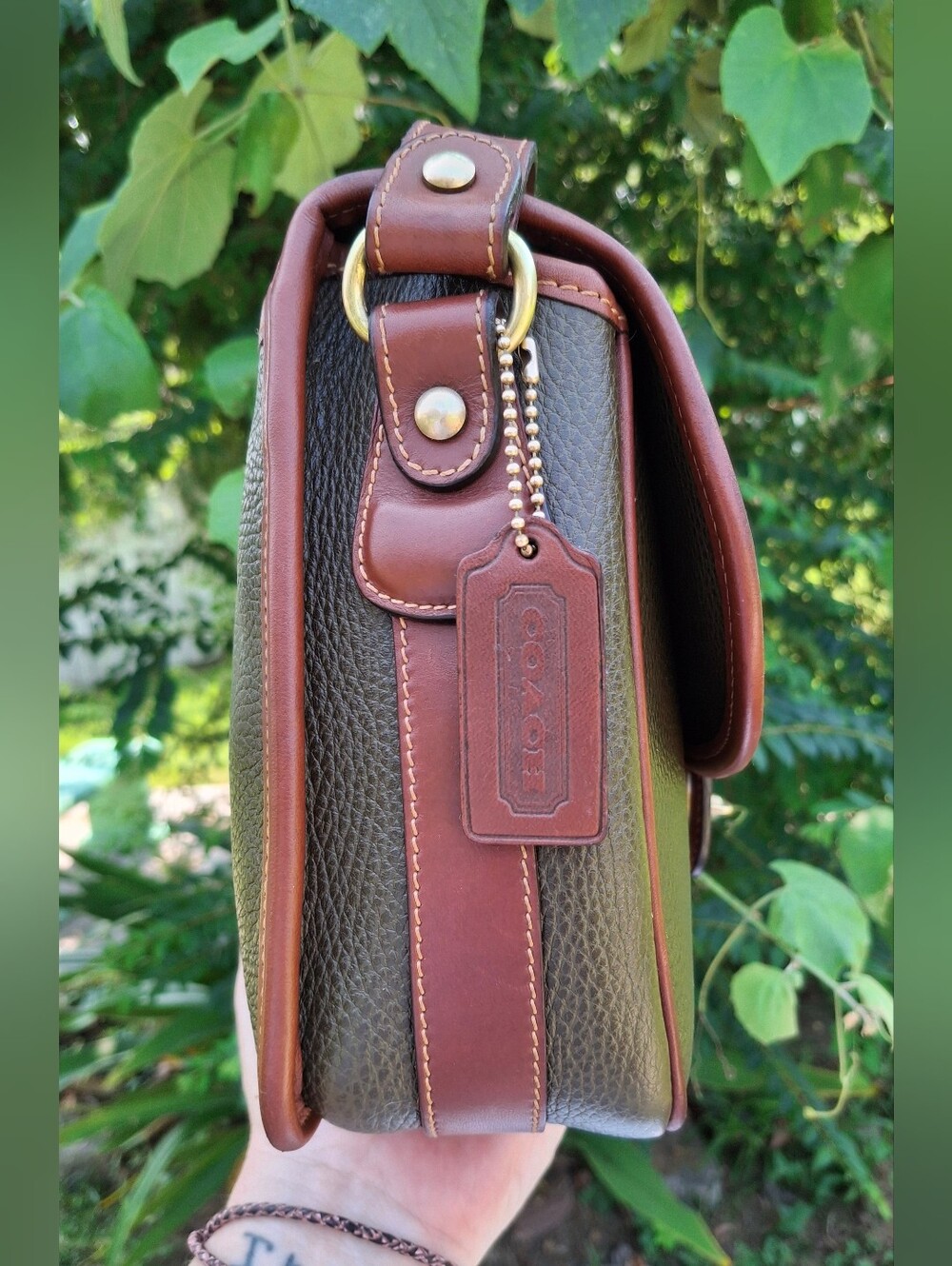 VTG 1995 Coach Glenwood Sheridan Olive/British Tan Shoulder/Crossbody Bag #4225 - Picture 6 of 16